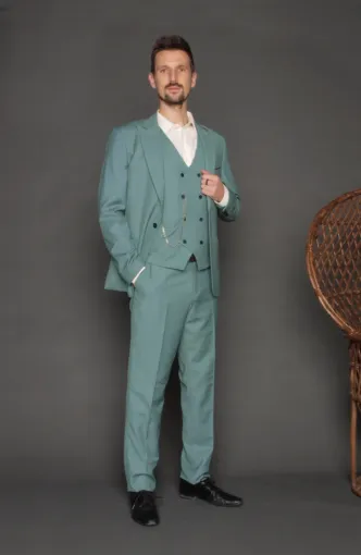 Costume 3 pièces vert sauge : élégance moderne pour les mariés de Montauban, Albi, Robe de Cœur